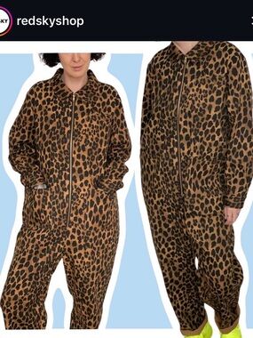 Leopard Print Zip-Front Jumpsuit - Brown